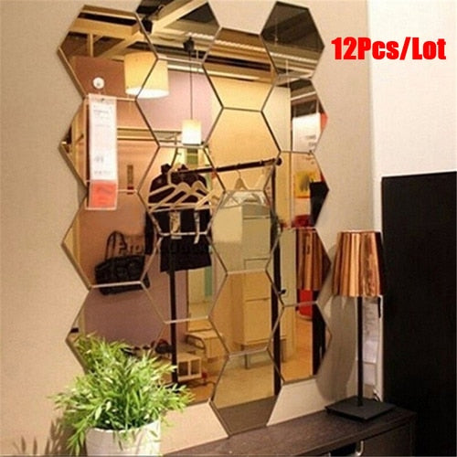 Miroir stickers de forme hexagonale  - 12 pièces - autocollants - Frais de livraison offerts!